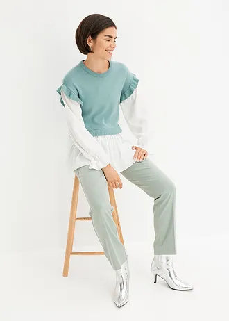 Pull à empiècement chemisier • menthe chiné • Boutique bonprix