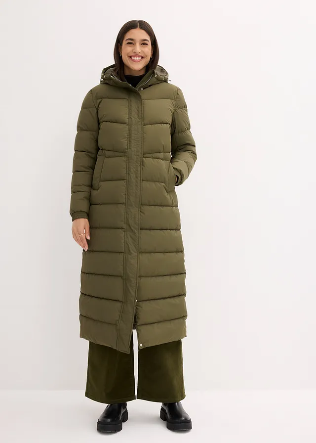 Doudoune longue à capuche, Couleur: olive foncé