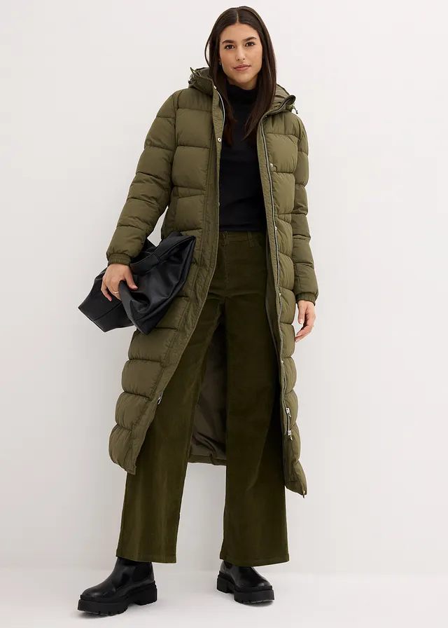 Doudoune longue à capuche, Couleur: olive foncé