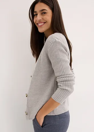 Prążkowany kardigan • jasnoszary melanż • sklep bonprix