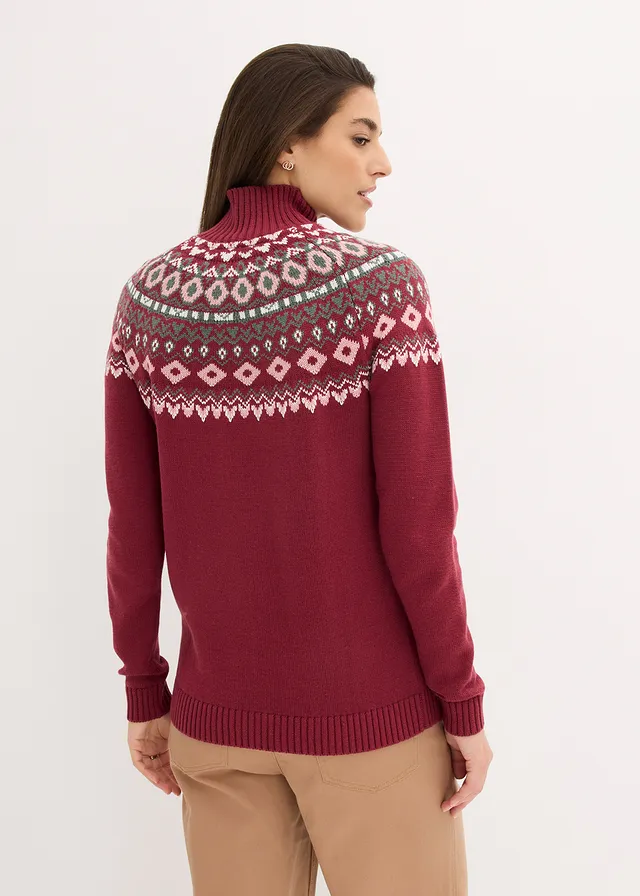 Pull norvégien à col roulé • rouge rhododendron motif norvégien • product-page.page-title-suffix