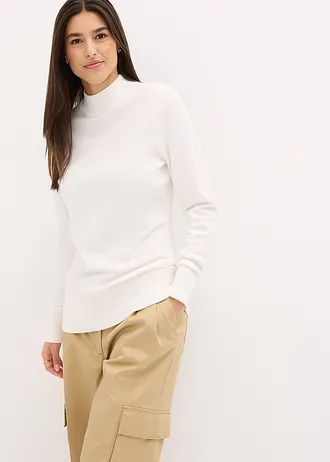 Sweter z cienkiej dzianiny z bawełną z recyklingu • biel wełny • sklep bonprix
