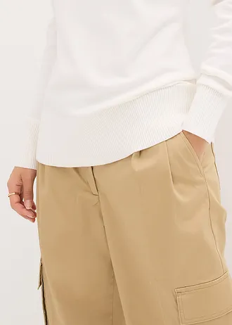 Sweter z cienkiej dzianiny z bawełną z recyklingu • biel wełny • sklep bonprix