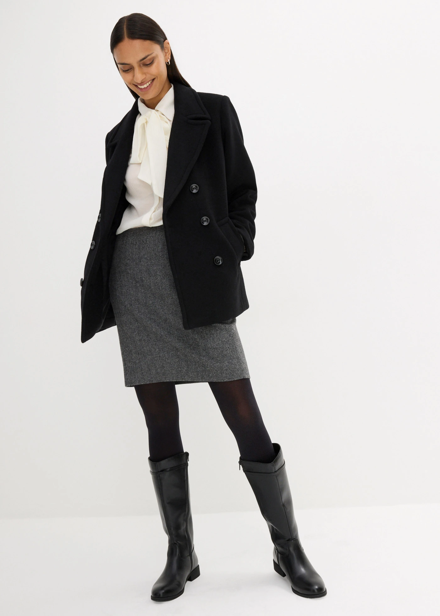 Peacoat van wol • zwart • bonprix online shop