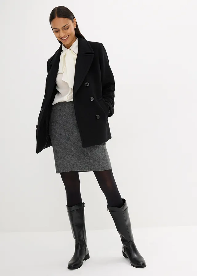 Peacoat van wol, Kleur: zwart