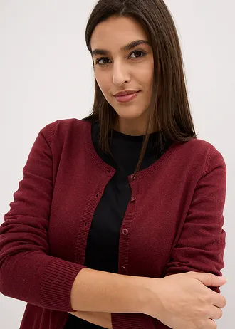 Jemně pletený kabátek s recyklovanou bavlnou • bobulová • bonprix obchod