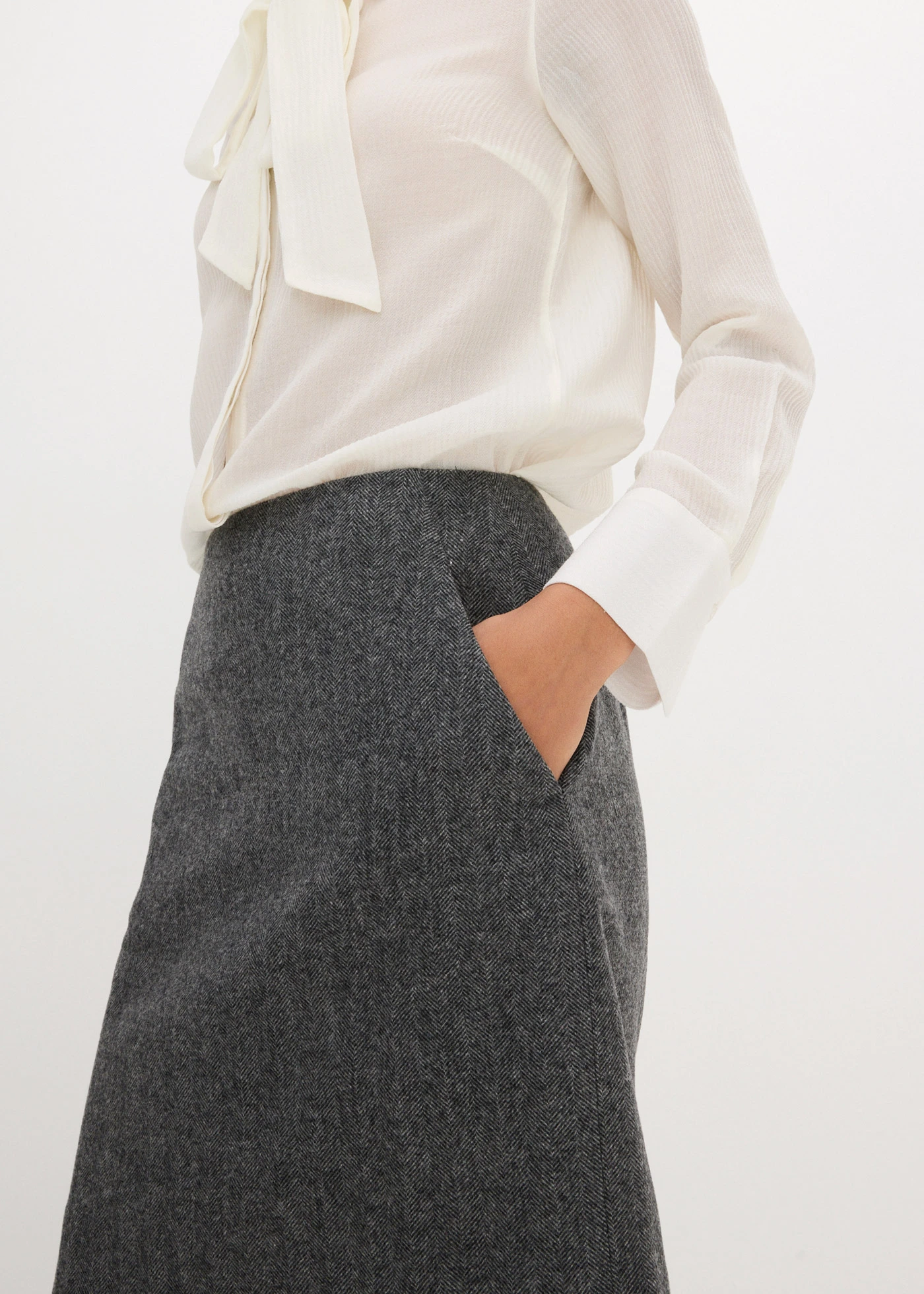 Wollen rok met visgraatpatroon • middengrijs gemêleerd • bonprix online shop