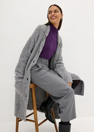 Lang gebreid bouclé vest van wol • lichtgrijs gemêleerd • bonprix online shop