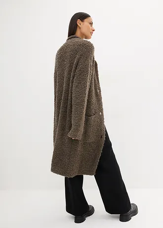 Lang gebreid bouclé vest van wol • bruin gemêleerd • bonprix online shop