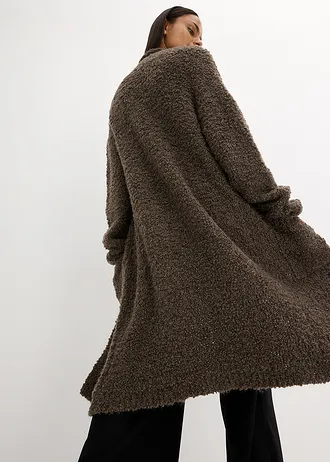 Lang gebreid bouclé vest van wol • bruin gemêleerd • bonprix online shop