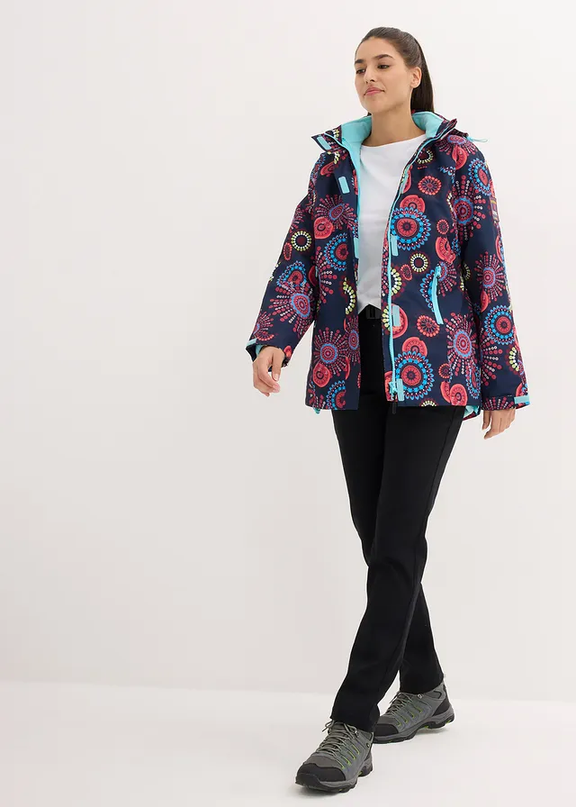 Veste fonctionnelle 3 en 1 à capuche, imperméable, Couleur: bleu foncé imprimé graphique