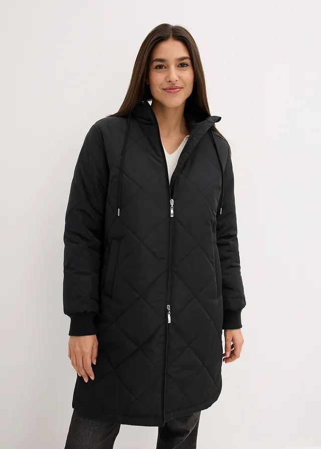 Manteau court à capuche, matelassé, Couleur: noir