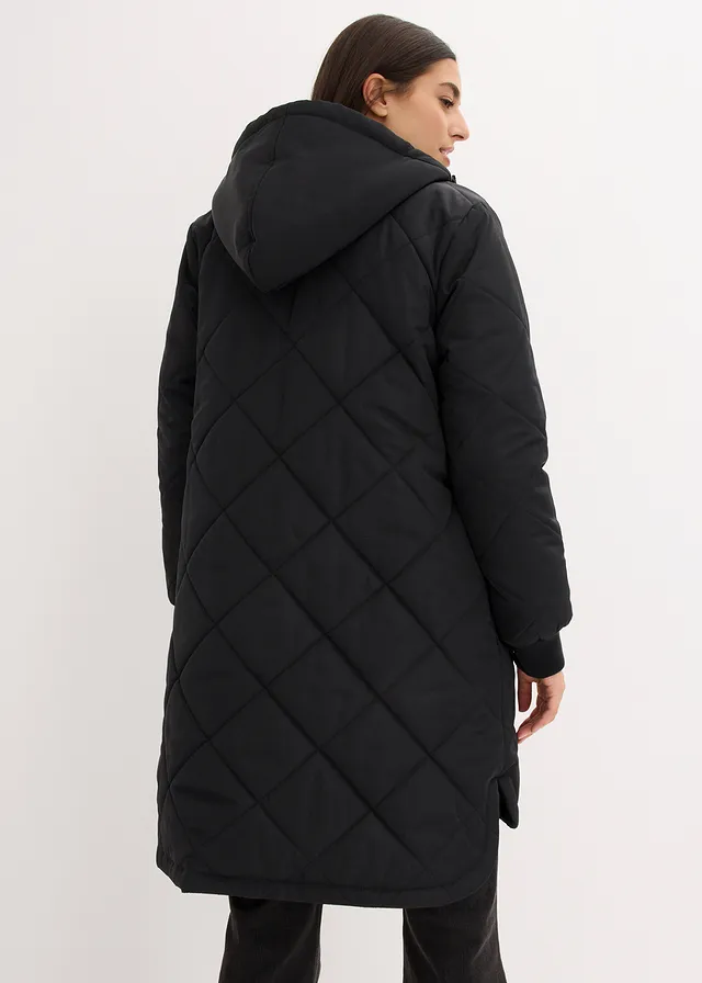 Manteau court à capuche, matelassé, Couleur: noir