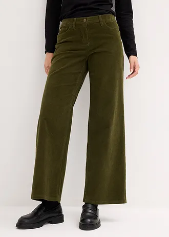 Corduroy broek in Marlene Dietrich stijl, Kleur: donkerolijfgroen