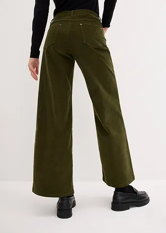 Corduroy broek in Marlene Dietrich stijl, Kleur: donkerolijfgroen
