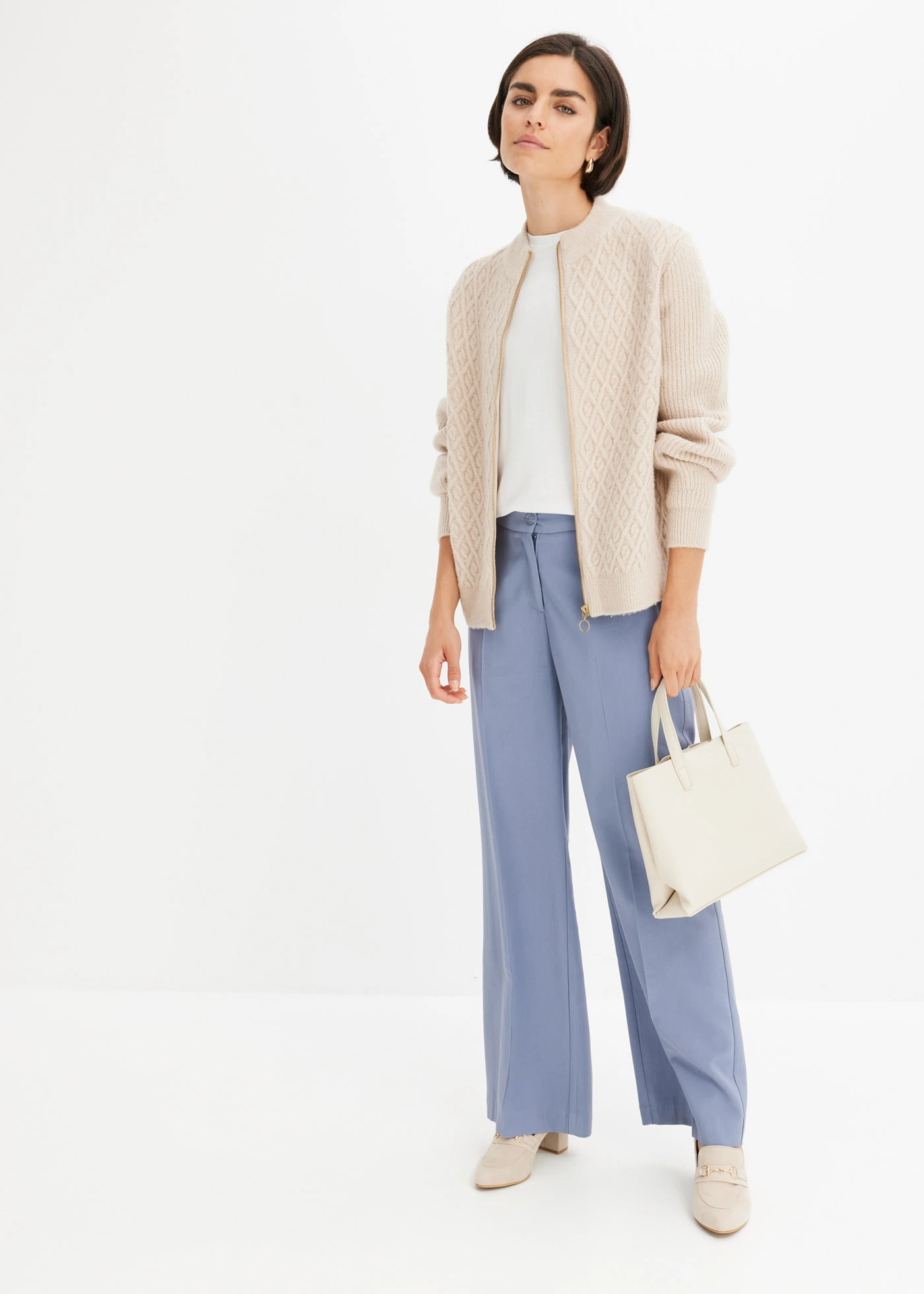 Gilet en maille à torsades • beige chiné • Boutique bonprix