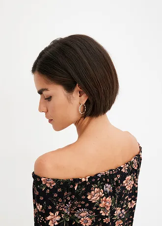 Gedessineerd carmen-shirt • zwart gebloemd • bonprix online shop