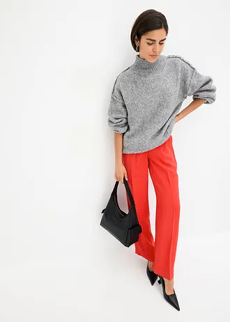 Pulover din tricot cu ochiuri mari, culoare: gri melanj