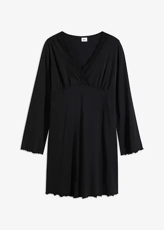 Cămașă de noapte cu dantelă fină • negru • magazin bonprix