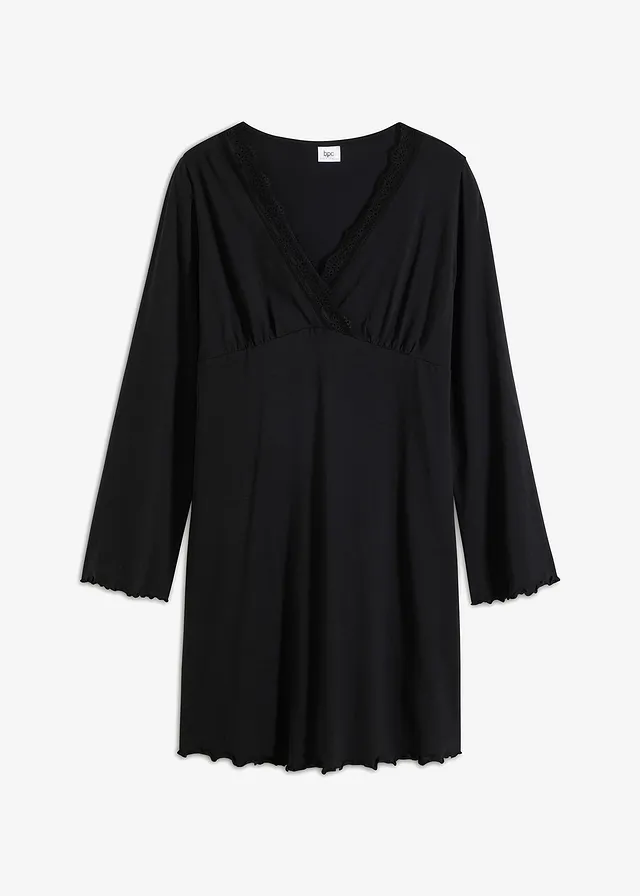 Cămașă de noapte cu dantelă fină • negru • magazin bonprix