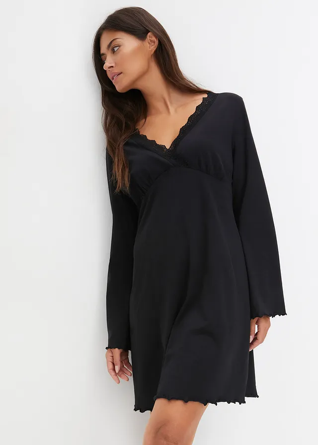 Chemise de nuit en coton avec dentelle • noir • product-page.page-title-suffix