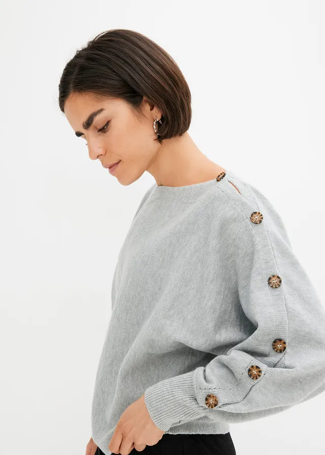 Pull avec détails boutons • gris clair chiné • product-page.page-title-suffix