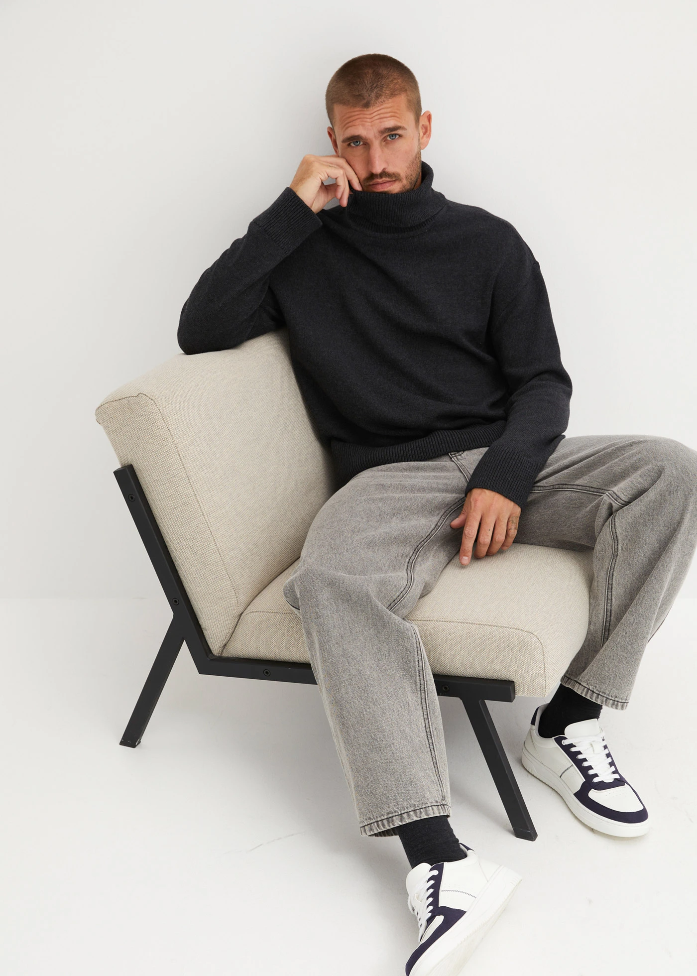 Rolák Loose Fit, s bavlnou • antracitová melírovaná • obchod bonprix