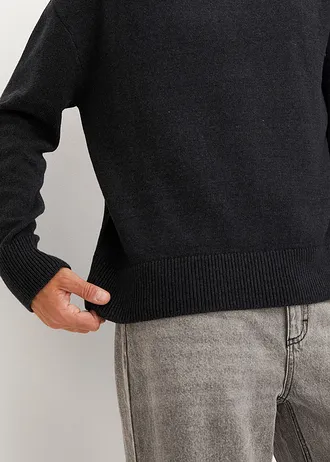 Garbó nyakú pulóver pamuttal, Loose Fit • antracitszürke melírozott • bonprix áruház