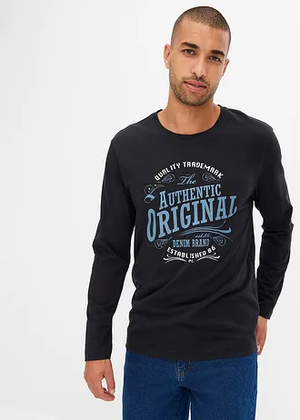 Longsleeve van biologisch katoen (set van 2), Kleur: zwart+blauwpetrol