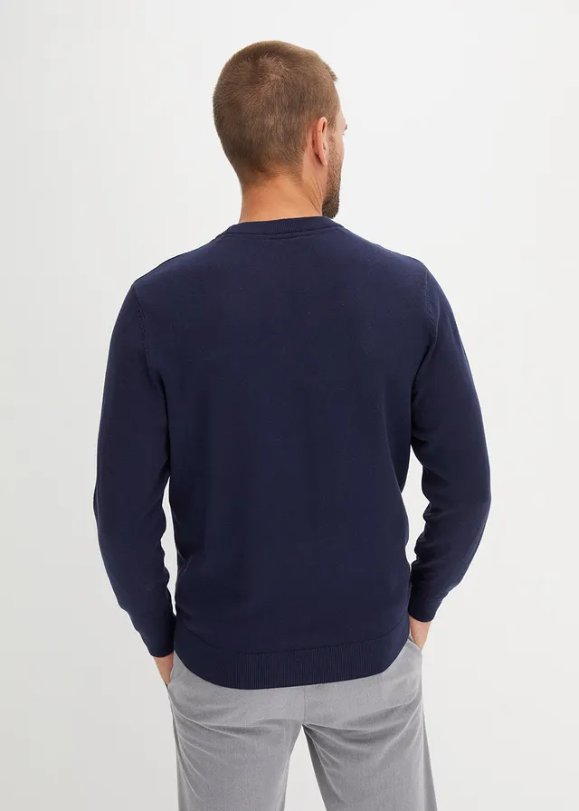 Pull doux en fine maille de coton majoritaire, Couleur: bleu foncé