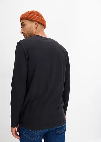 Longsleeve van biologisch katoen (set van 2), Kleur: zwart+blauwpetrol