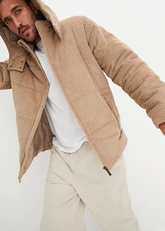 Manšestrová prošívaná bunda s odnímatelnou kapucí • khaki béžová • bonprix obchod