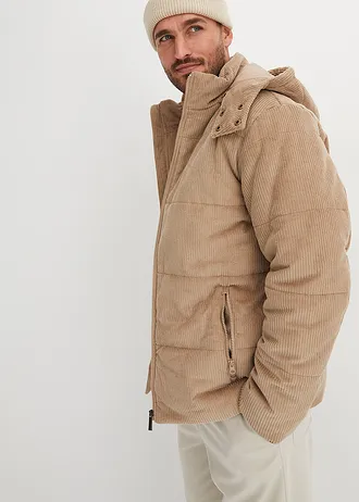 Manšestrová prošívaná bunda s odnímatelnou kapucí • khaki béžová • bonprix obchod