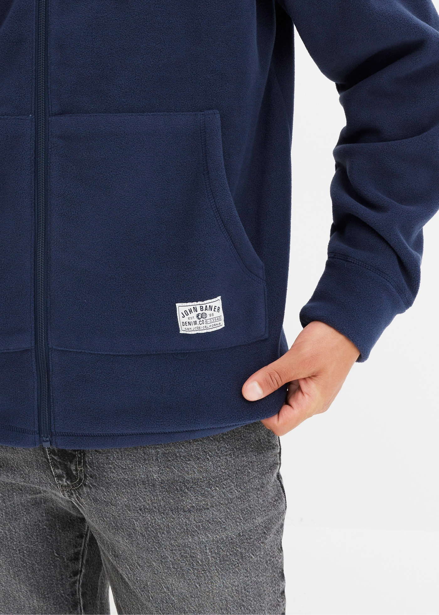 Veste polaire à capuche et poches plaquées • bleu foncé • Boutique bonprix