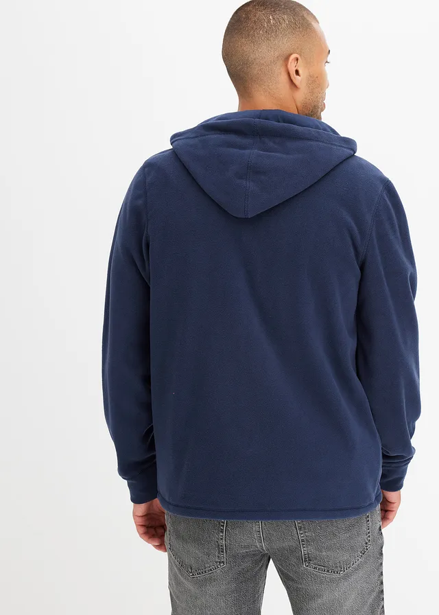 Veste polaire à capuche et poches plaquées, Couleur: bleu foncé
