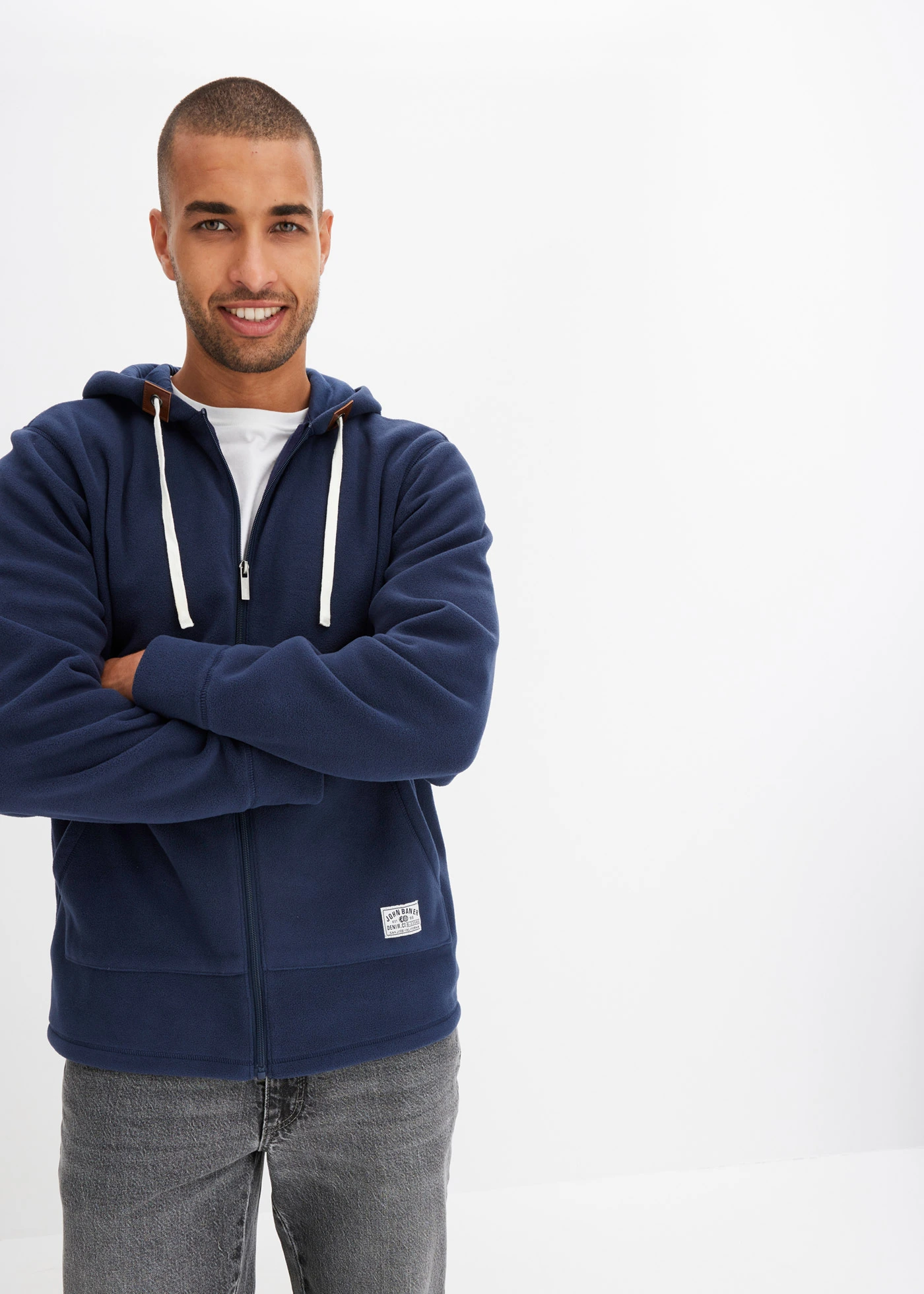 Fleece vest met capuchon en opgestikte zakken • donkerblauw • bonprix online shop