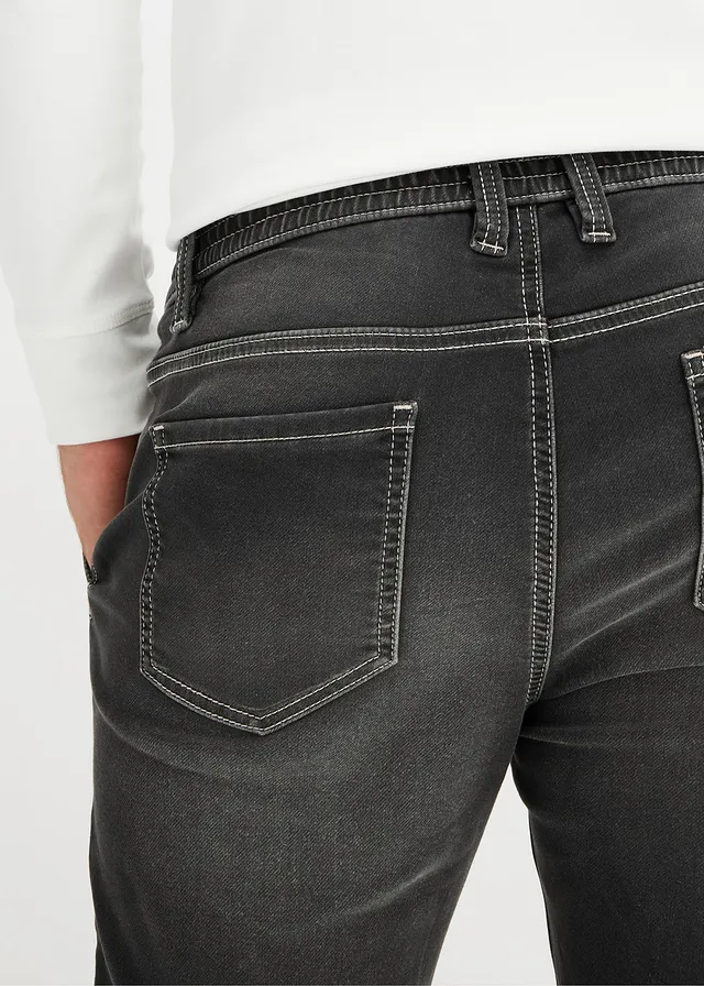 Regular fit jogging jeans met comfortband, tapered • zwart denim • product-page.page-title-suffix