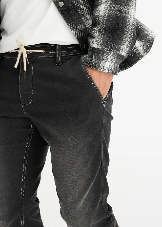 Regular fit jogging jeans met comfortband, tapered • zwart denim • product-page.page-title-suffix