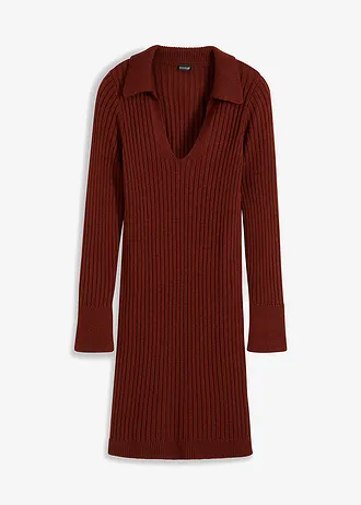 Geribde, gebreide jurk • mahoniebruin • bonprix online shop