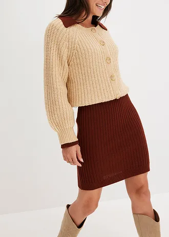 Geribde, gebreide jurk • mahoniebruin • bonprix online shop