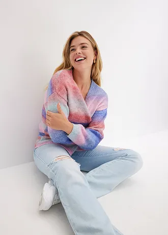 Grof gebreide trui van zachte wolmix • ijsblauw-pastelroze-edelsteenblauw-paarsblauw-roze • bonprix online shop