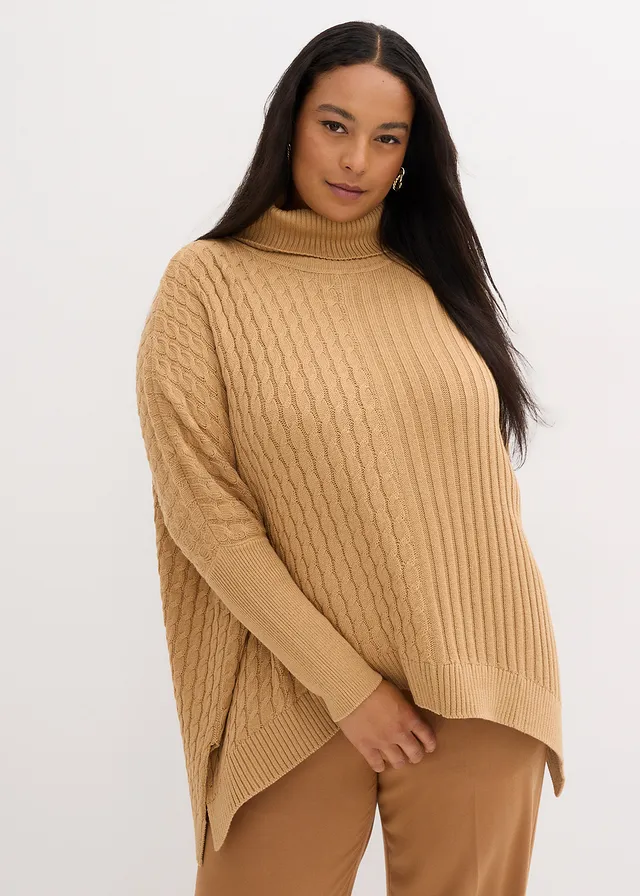 Oversized poncho trui, Kleur: cappuccino