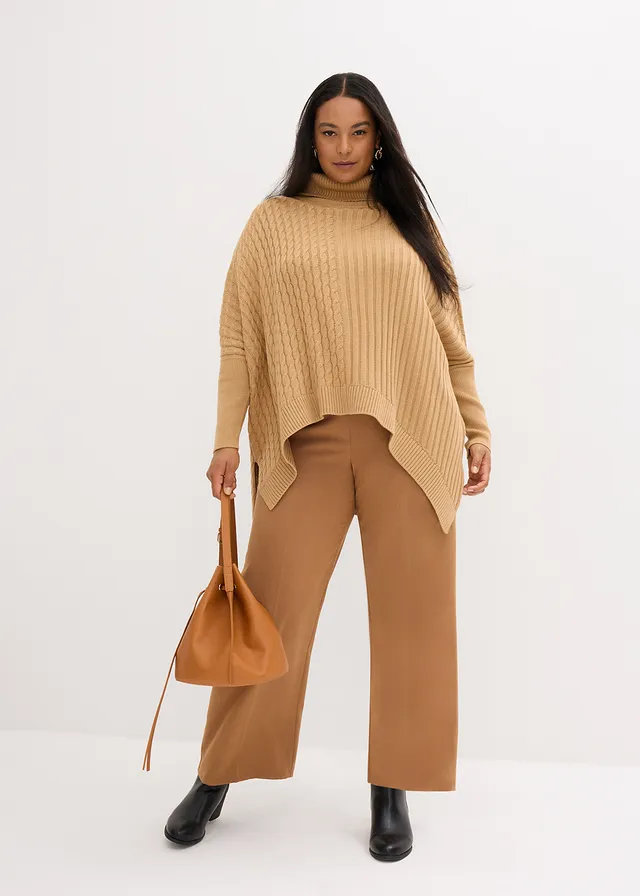 Oversized poncho trui, Kleur: cappuccino