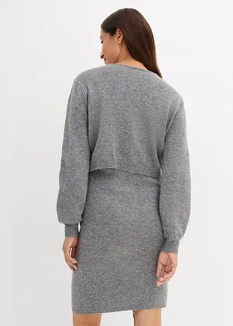 Ensemble 2 pièces en maille ultra douce avec un pull et une jupe • gris chiné • Boutique bonprix