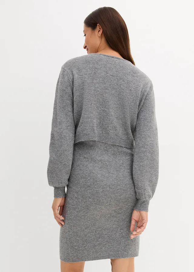 Heerlijk zachte zwangerschapstrui en zwangerschapsrok (2-dlg. set), Kleur: grijs gemêleerd