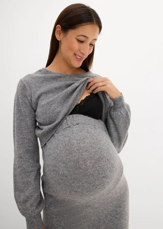 Ensemble 2 pièces en maille de grossesse avec un pull et une jupe • gris chiné • product-page.page-title-suffix