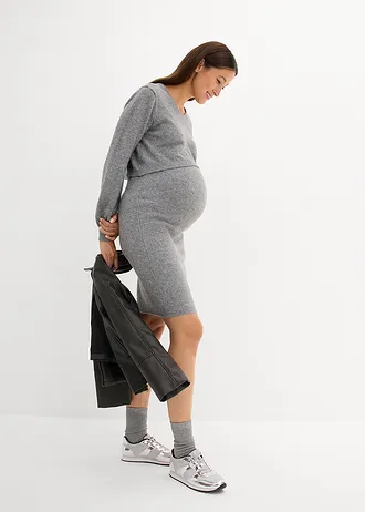 Ensemble 2 pièces en maille ultra douce avec un pull et une jupe • gris chiné • Boutique bonprix