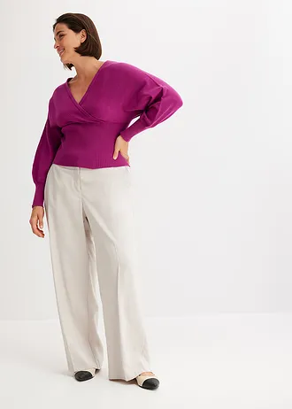 Svetr ze splývavé směsi s viskózou, barva: bobulová