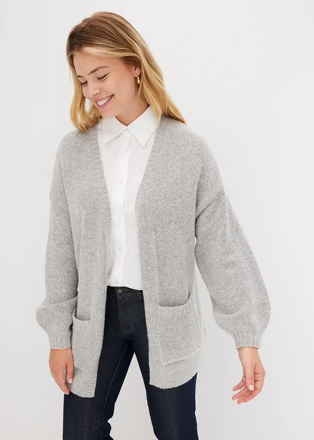 Pletený oversize kabátek • světle šedá melír • bonprix obchod