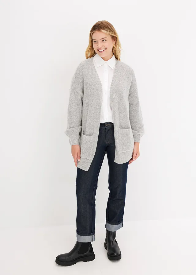 Pletený oversize kabátek • světle šedá melír • bonprix obchod